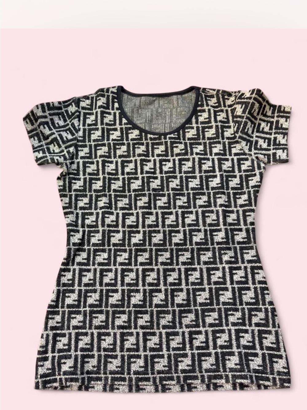 Fendi Black and White FF Logo Short Sleeve Knit Top